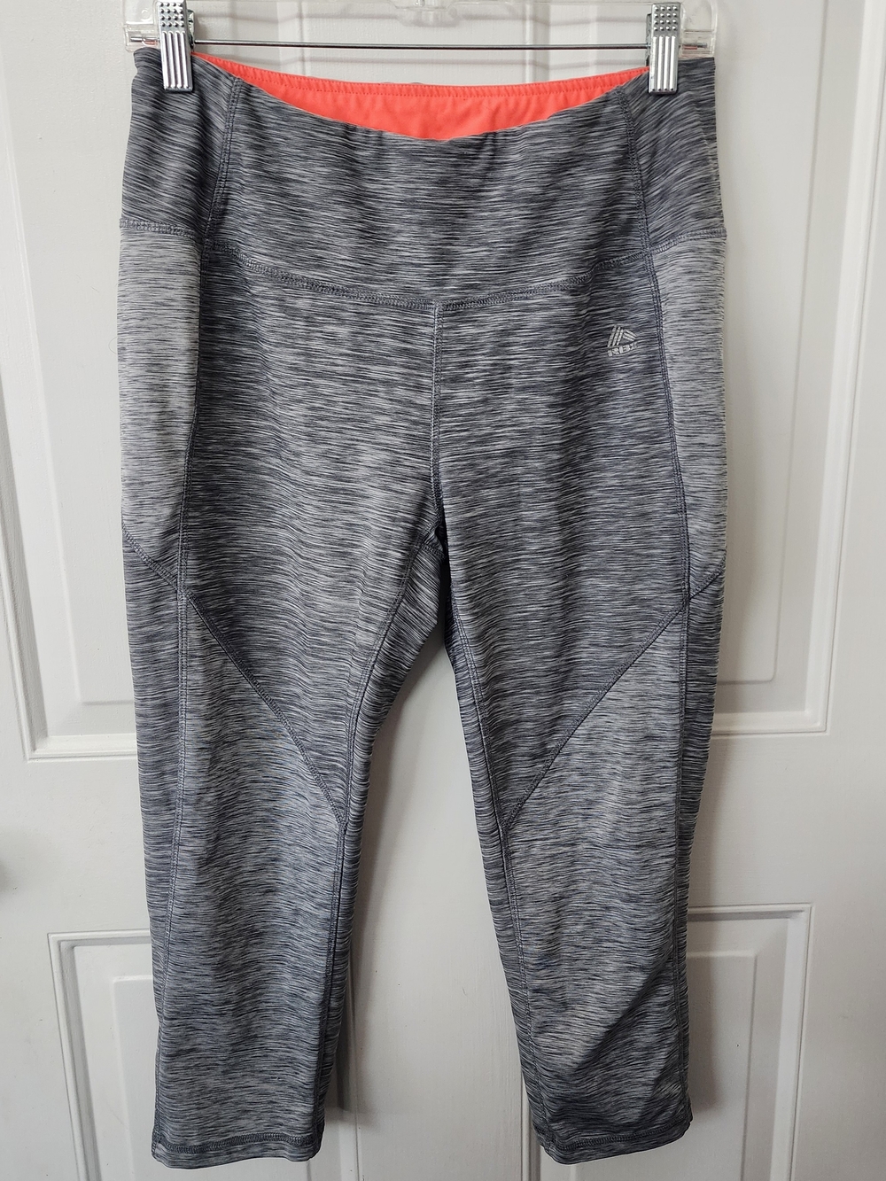 RBX Active Grey Space Dye Cropped Leggings Women’s Large Coral Waistband
